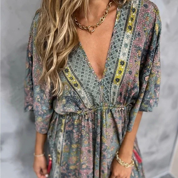 Floral Bohemian Kimono Maxi Dress - Picture 4 of 6